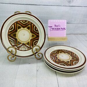 Vintage Acsons MONTEZUMA 8675 Oven Safe Beige Round Stoneware Salad Plates Set 4